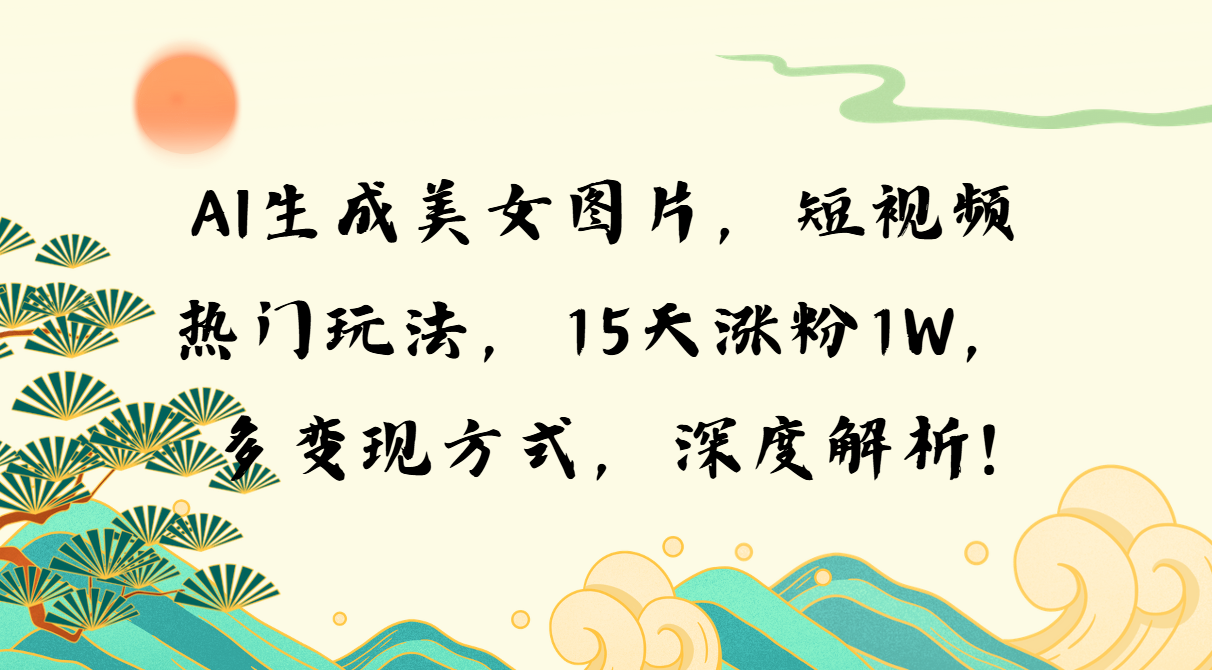 AI生成美女图片，短视频热门玩法，15天涨粉1W，多变现方式，深度解析!-起步网