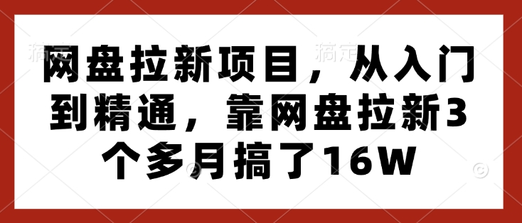 网盘拉新项目，从入门到精通，靠网盘拉新3个多月搞了16W-起步网