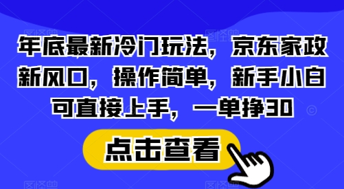 年底最新冷门玩法，京东家政新风口，操作简单，新手小白可直接上手，一单挣30【揭秘】-起步网