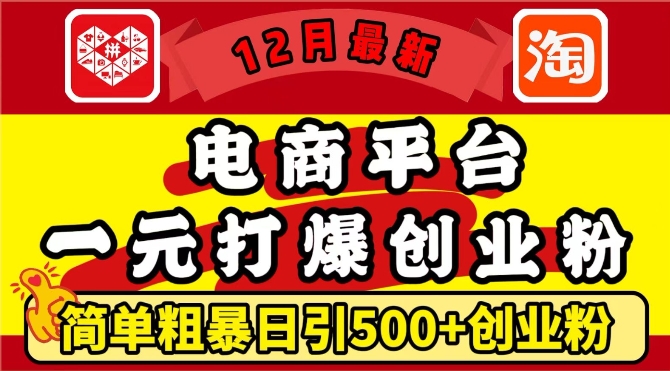 12月最新：电商平台1元打爆创业粉，简单粗暴日引500+精准创业粉，轻松月入过W【揭秘】-起步网