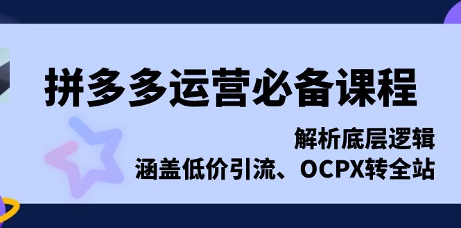 拼多多运营必备课程，解析底层逻辑，涵盖低价引流、OCPX转全站-起步网