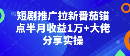 短剧推广拉新番茄锚点半月收益1万+大佬分享实操-起步网