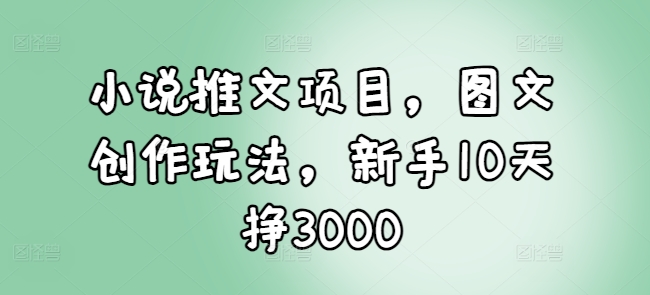 小说推文项目，图文创作玩法，新手10天挣3000-起步网